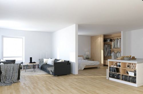 Scandinavian-Studio-Apartment-open-plan-partitioned-bedroom-living-with-storage-island-600x398