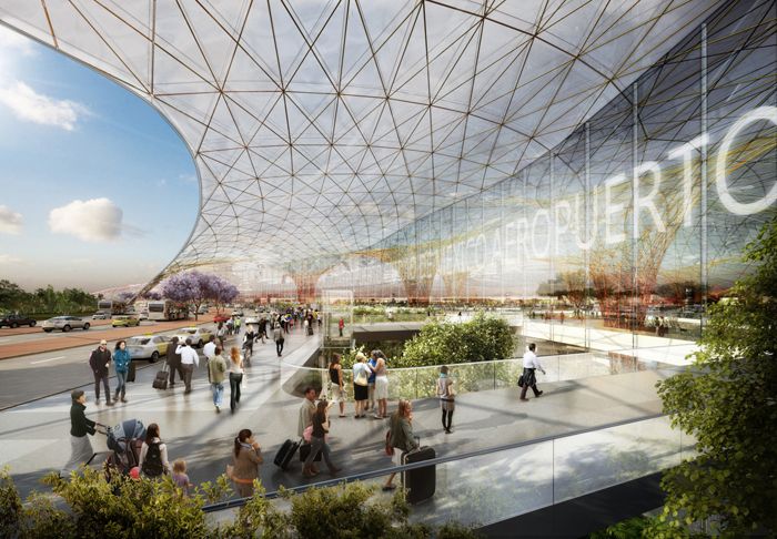 estructura arquitectonica cristal aeropuerto internacional zonas verdes