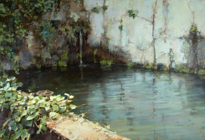 pintura fuente en estanque con hormigon