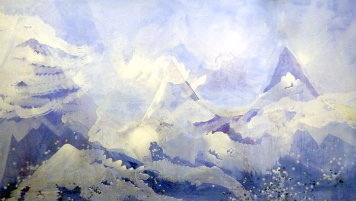 paisaje montañoso azules pintura