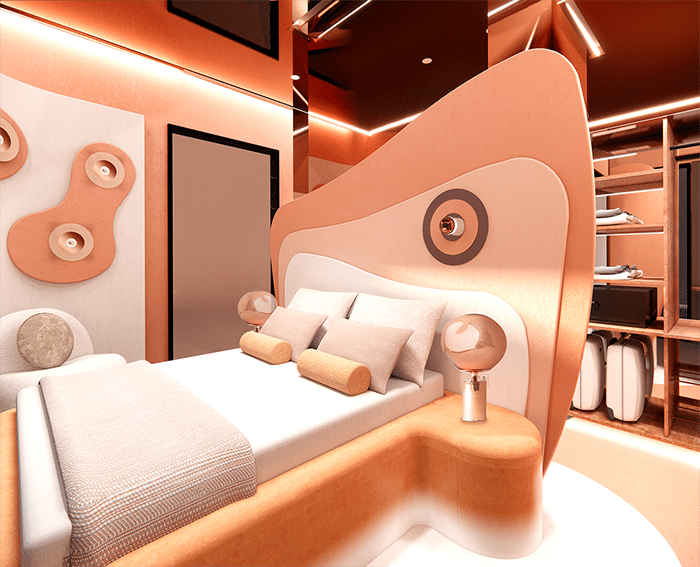 dormitorio creativo futurista tonos rosas