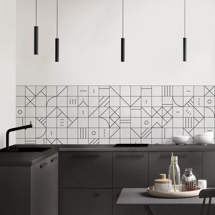 Vinilo motivos geométricos en la pared de una cocina