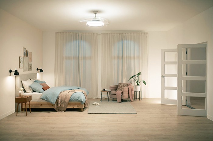 dormitorio ventilador minimalista iluminacion