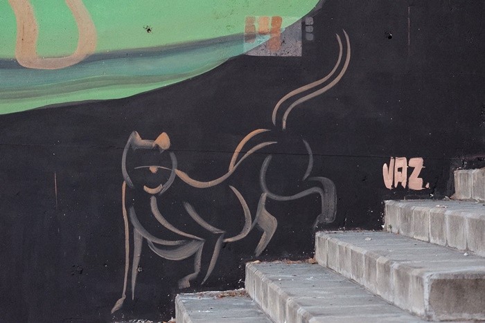 mural negro gato silueta