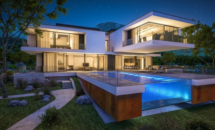 vivienda de lujo y moderna con piscina