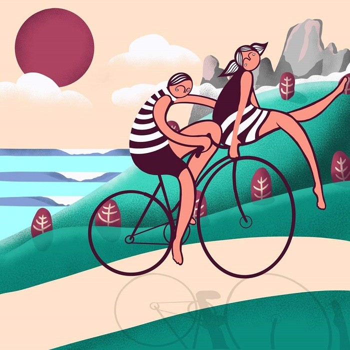 Pareja en bicicleta, mural de Foni Ardao