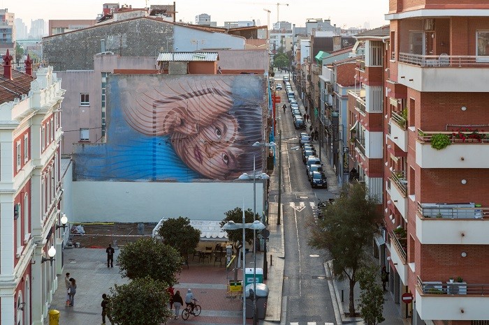 Vista del mural Siempre en Barcelona terminado