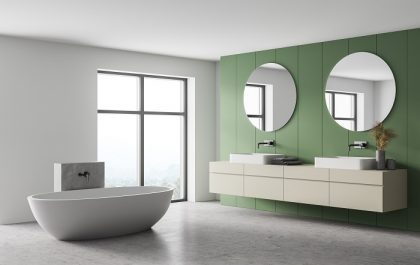 cuarto de baño moderno blanco y verde