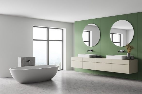 cuarto de baño moderno blanco y verde