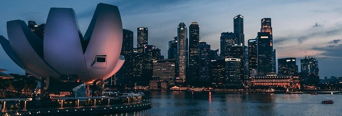 Vistas de edificios de Singapur de noche