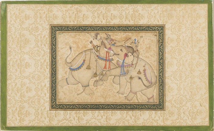 pintura de elefantes luchando