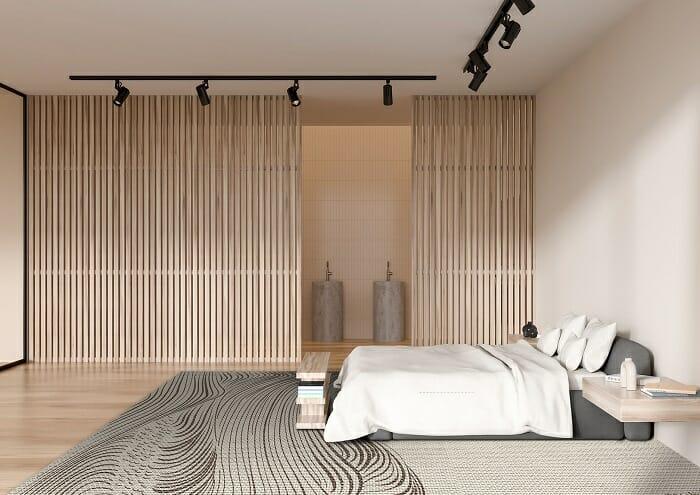 Dormitorio con una alfombra de vinilo elegante
