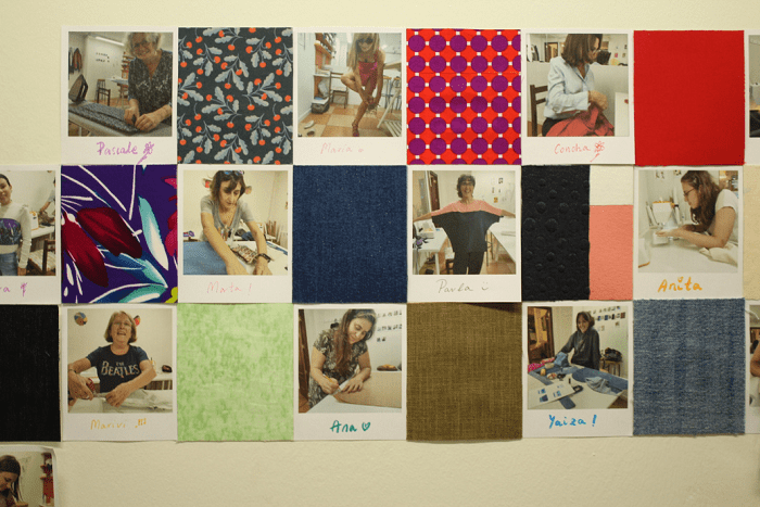 Collage de fotos con personas haciendo costura