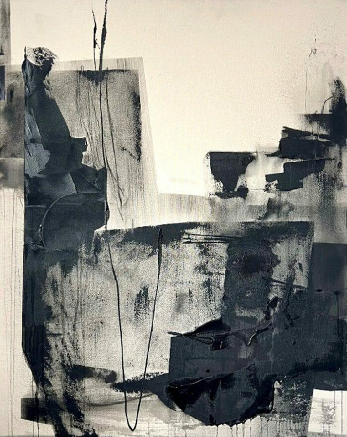 Obra de arte abstracta en blanco y negro