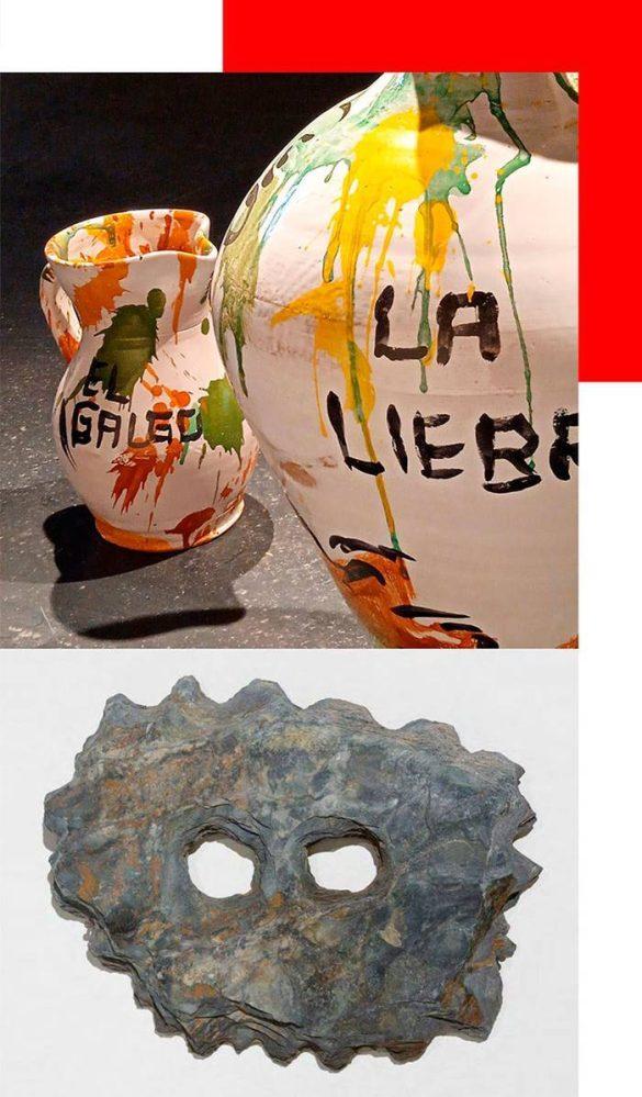 Arriba: Fernando Renes, La Liebre y el galgo, obra de arte hecho en el 2019. Abajo: obra de arte hecho por Sérgio Carronha en el 2021