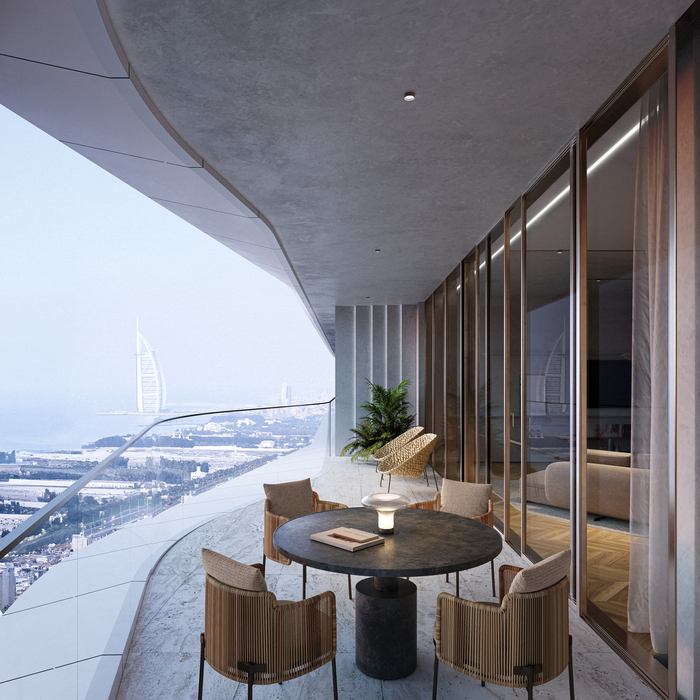 balcón, terraza, vistas a Dubai, a torre de Dubai Pininfarina